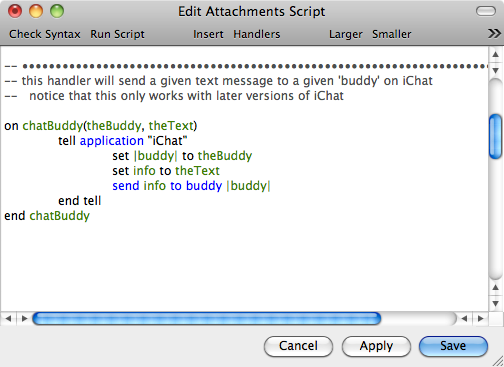 The Attachments Script Editor